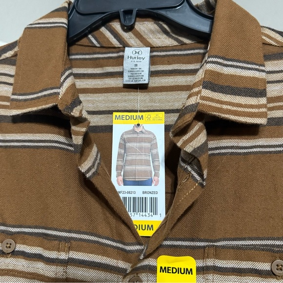 Hurley Men's Brown and Tan Striped Button Down Shirt - Picture 2 of 4